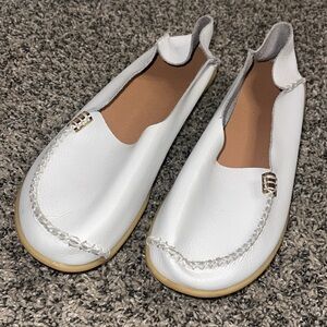 White Leather Flats